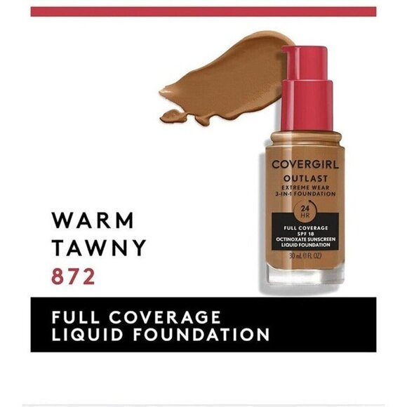 COVERGIRL Outlast Extreme Wear 3 In 1 Foundation 24 Hr SPF 18 872 Warm Tawny - Picture 3 of 7